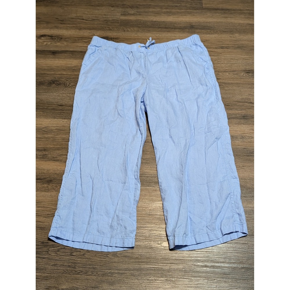 Lilly Pulitzer Lagoon Linen Crop Pants Light Blue XXL Elastic Waist Drawstring